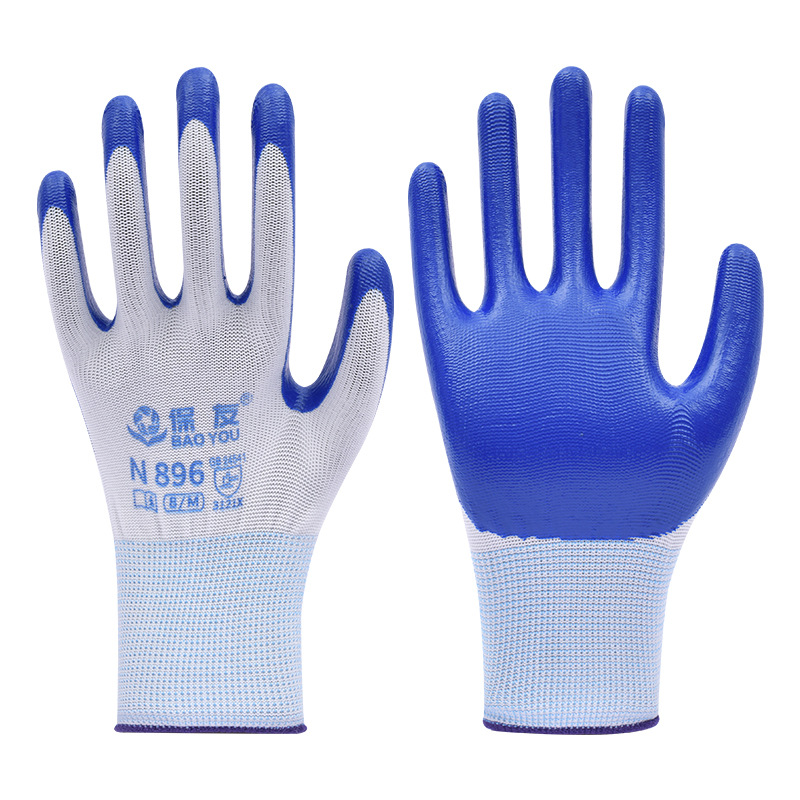 Baoyou N896 guantes de trabajo antideslizante anti-desgaste guantes de trabajo seco con goma de acrílico