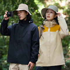 男女兼用アウトドアジャケット、3点セット、取り外し可能な防風防水登山ジャケット、ロゴプリント、軽量