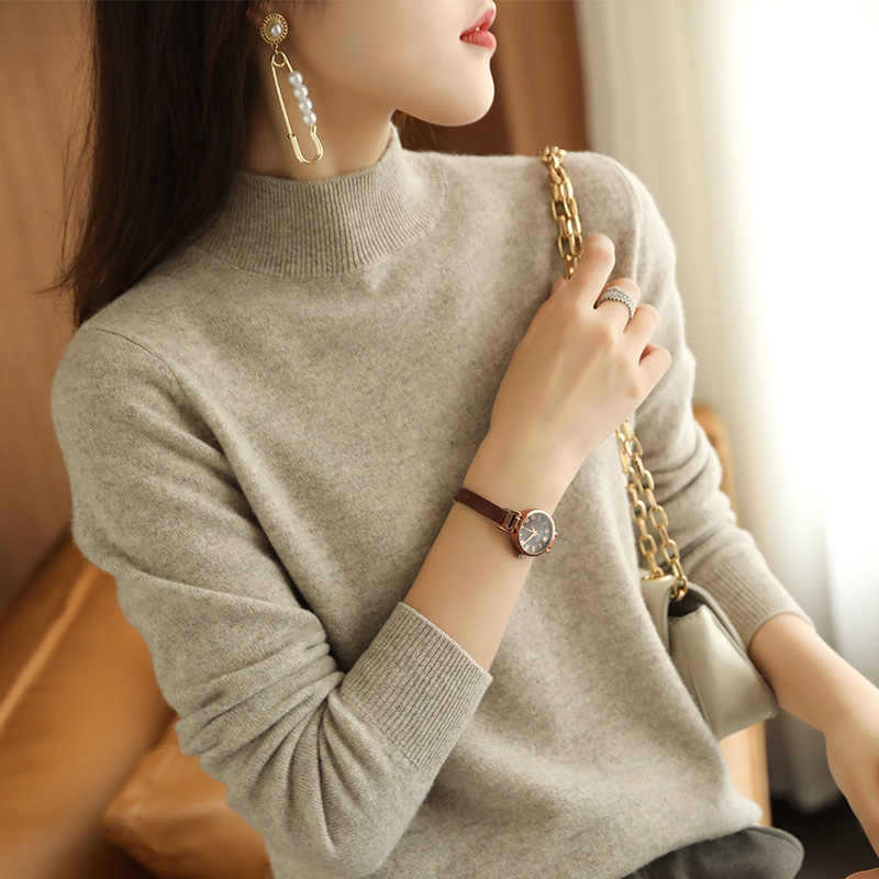 优雅气质半高领毛衣女宽松显瘦春秋冬薄款内搭长袖黑色针织打底衫