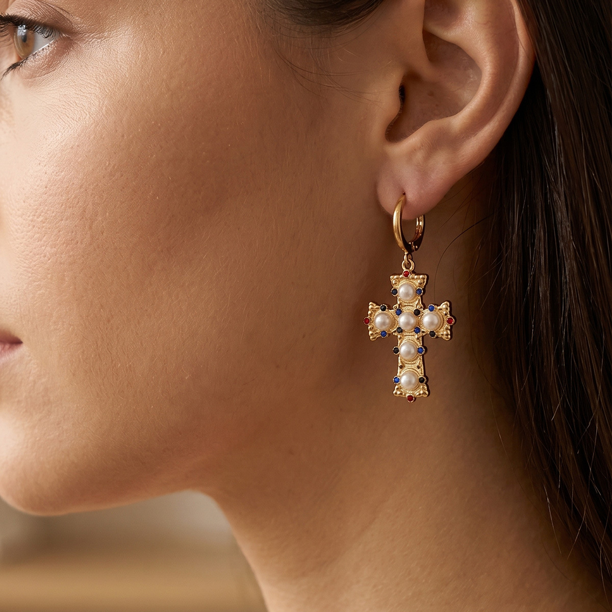 Tina Europa y América cruzada pendientes de diamante de perlas nicho de diseño galvanizado 18K conjunto de collar de oro