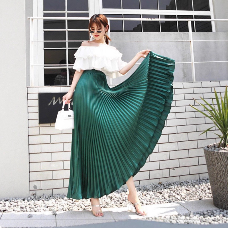 2025 New European and American Export Women's Clothing Satin Metallic Sheen Pleated Skirt Long Accordion Skirt Long Skirt Half Skirt 2025 New European and American Export Women's Clothing Satin Metallic Sheen Pleated Skirt Long Accordion Skirt Long Skirt Half Skirt