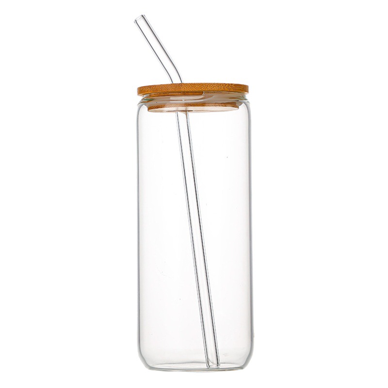 Amazon High Borosilicate Glass Cup, Transparent Glass Straw Cup, High Temperature Resistant Cola Cup, Bamboo Lid, Summer Juice Cup
