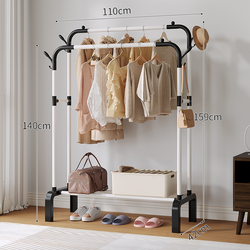 Doble poste 110cm reforzado en blanco, estante + gancho de ropa