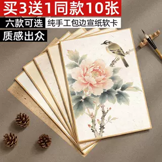 宣艺斋珠光云母画片A3A4古法画片卡纸没骨画手工包边熟宣纸半生半