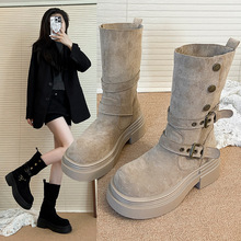 时尚新起点不过膝厚底长筒靴女2025新款马丁小个子增高显瘦骑士靴