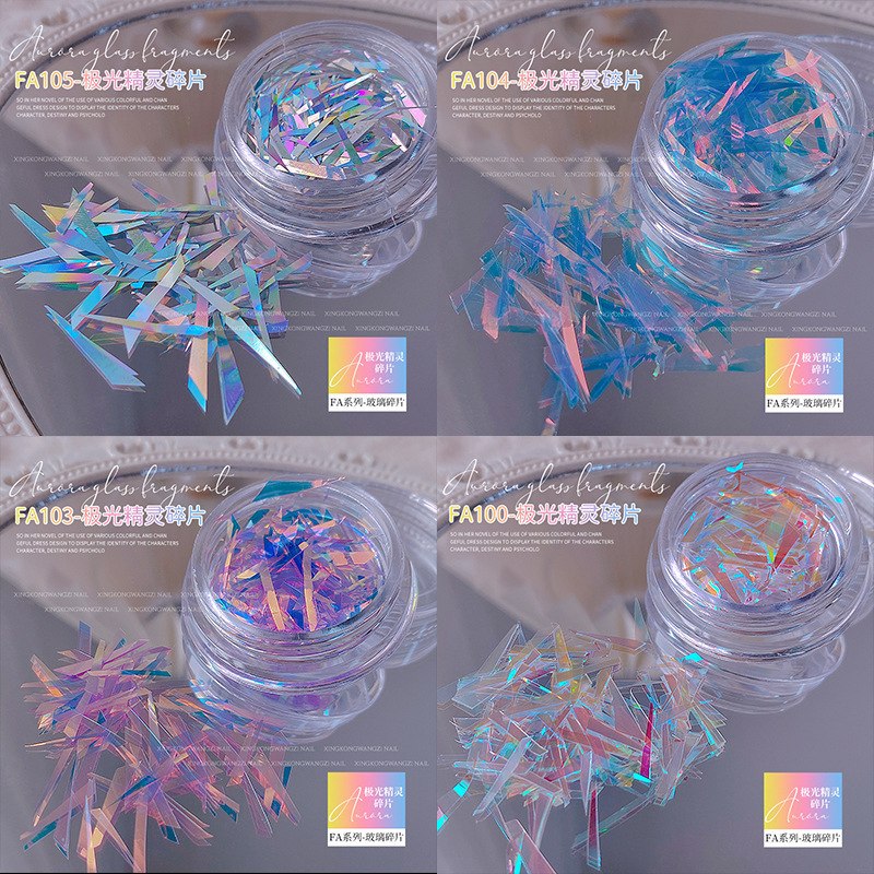 Aurora cellophane nail ornaments wholesale net red magic color laser irregular glass stickers mirror nail decoration Aurora cellophane nail ornaments wholesale net red magic color laser irregular glass stickers mirror nail decoration