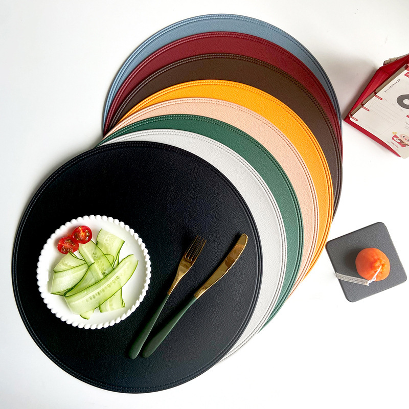 Imitation Leather Placemat Cross-border PVC Mat Nordic Style 38cm Round Plate Mat Hotel Creative Edge-pressing Placemat Coaster Mat