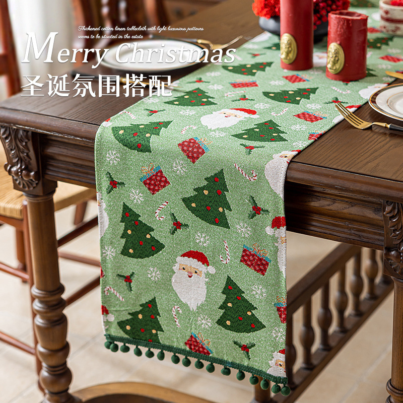 クリスマス新作レッドテーブルフラッグサンタクロースタッセルボール洋食雰囲気アレンジメントロングクロスサイドキャビネットテーブルフラッグクロス|undefined