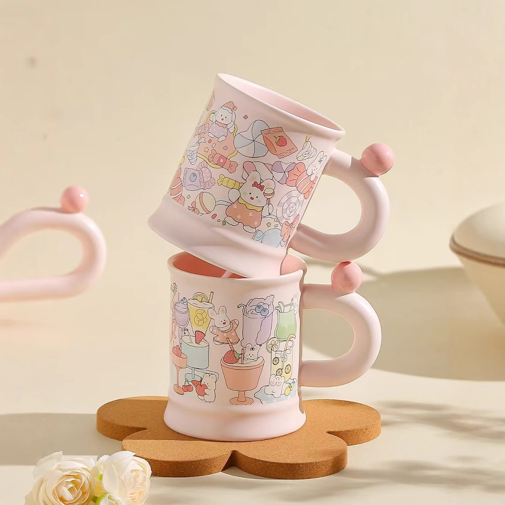 Taza de polvo de alta calidad, personalidad encantadora conejo, regalo de mano, taza de cerámica, taza de desayuno simple