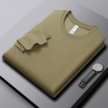 205G新氧棉净版长袖t恤衫休闲百搭经典圆领纯色简约打底男士上衣t