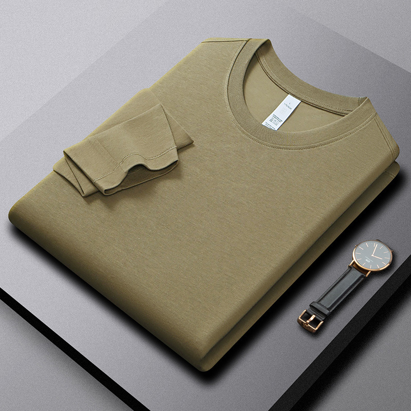 205G新氧棉净版长袖t恤衫休闲百搭经典圆领纯色简约打底男士上衣t