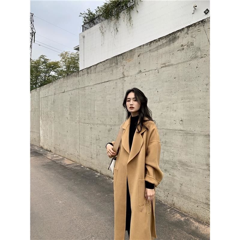 双面羊绒大衣女中长款宽松韩国手工系带羊毛大衣加厚毛呢外套|undefined