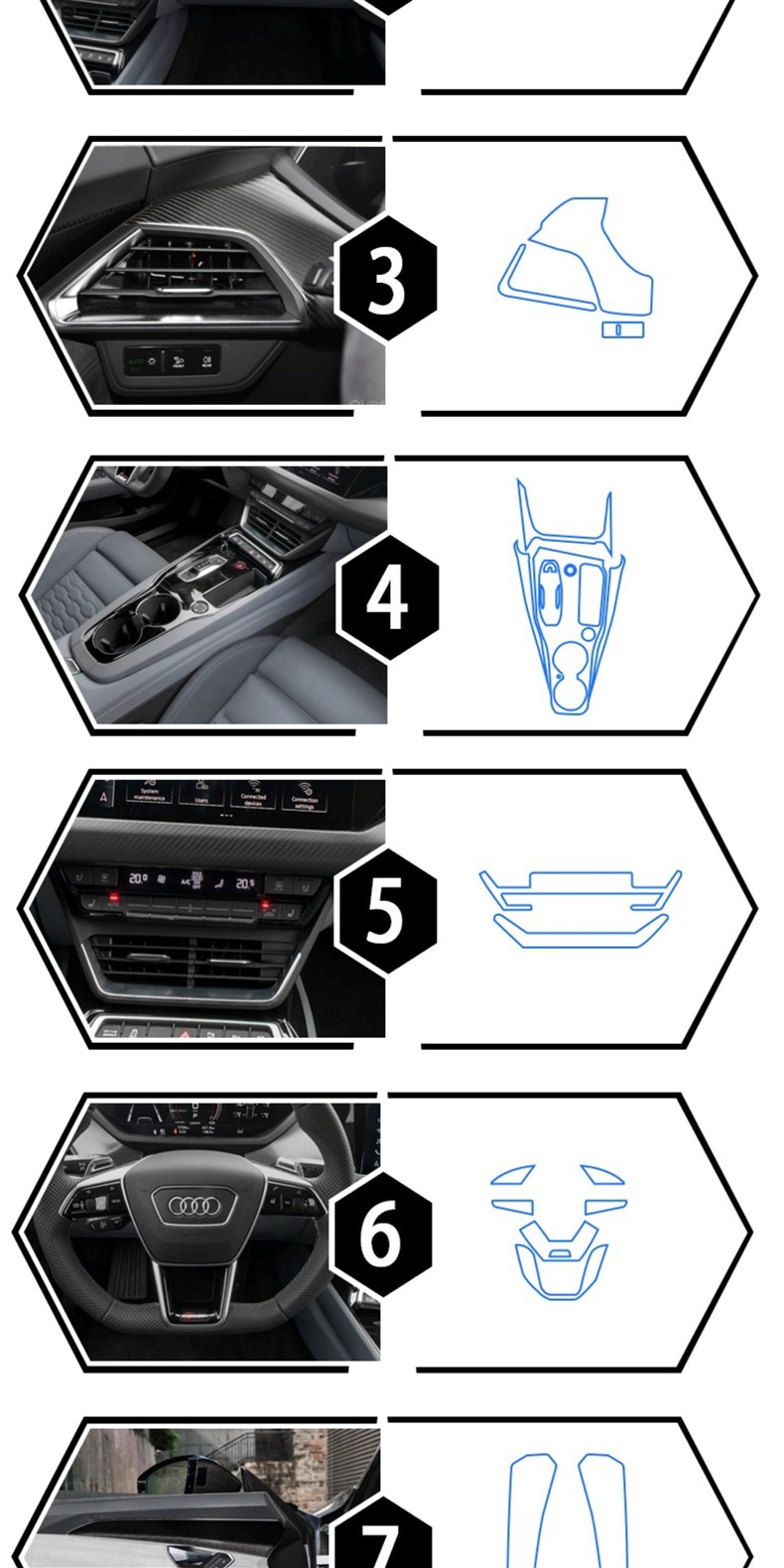 Suitable for 23 Audi e-tronGT interior film, navigation screen film, gear shift and air conditioning center console decorative film