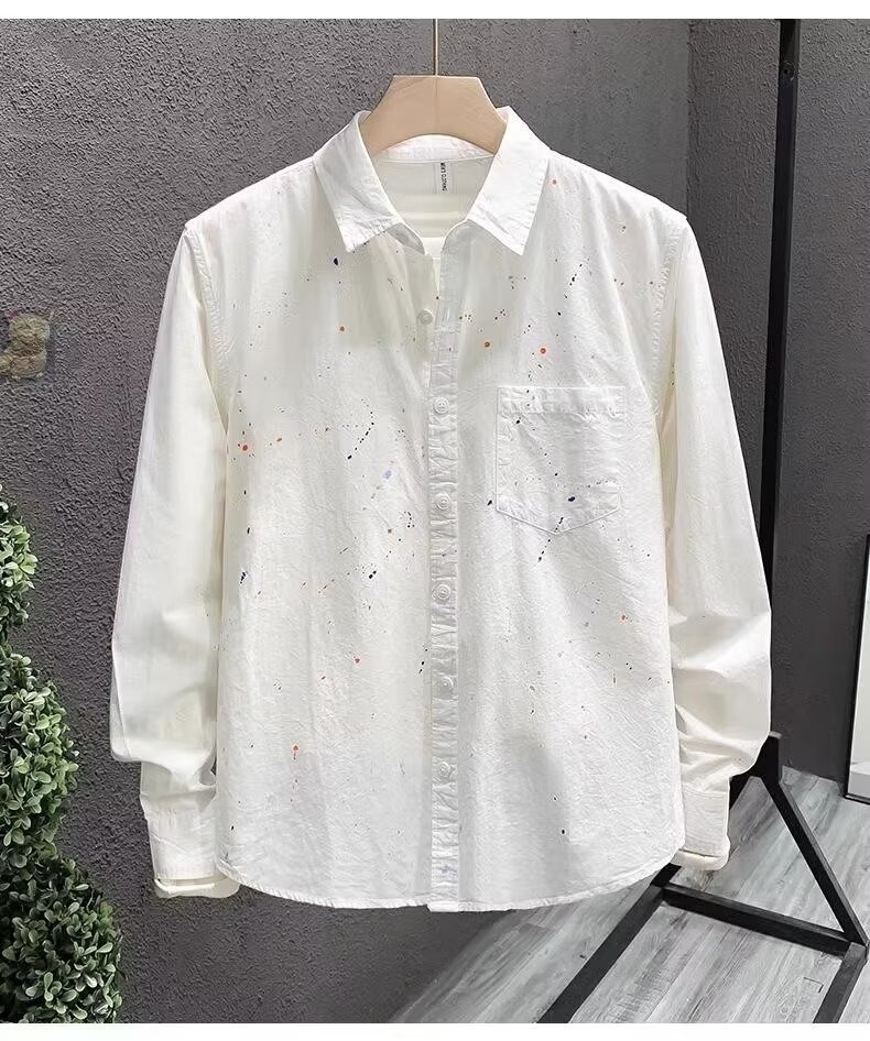 Korean Style Loose Fit Long Sleeve Shirt For Men, Casual Oversized Blouse Top, Lightweight Layering Shirt For Spring And Autumn_viptrois.com