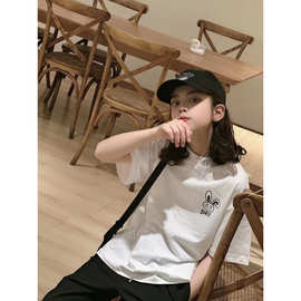 韩国童装女童短袖2025夏装儿童宽松圆领T恤洋气棉上衣t韩版