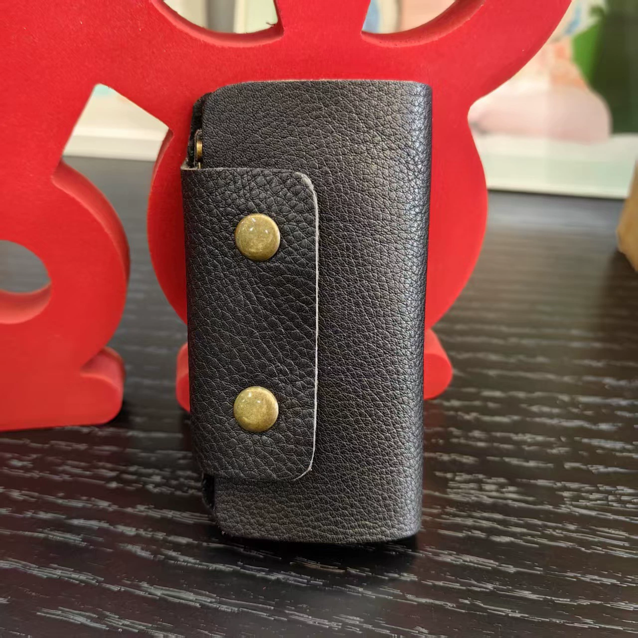 Leather brass multicoloured key bag, cowhide, genuine leather