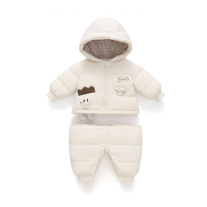 Baby boy's down jumpsuit, Class A white duck down, thickened infant romper, newborn outerwear for outings