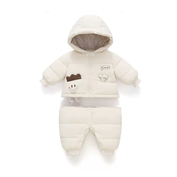 Baby boy's down jumpsuit, Class A white duck down, thickened infant romper, newborn outerwear for outings