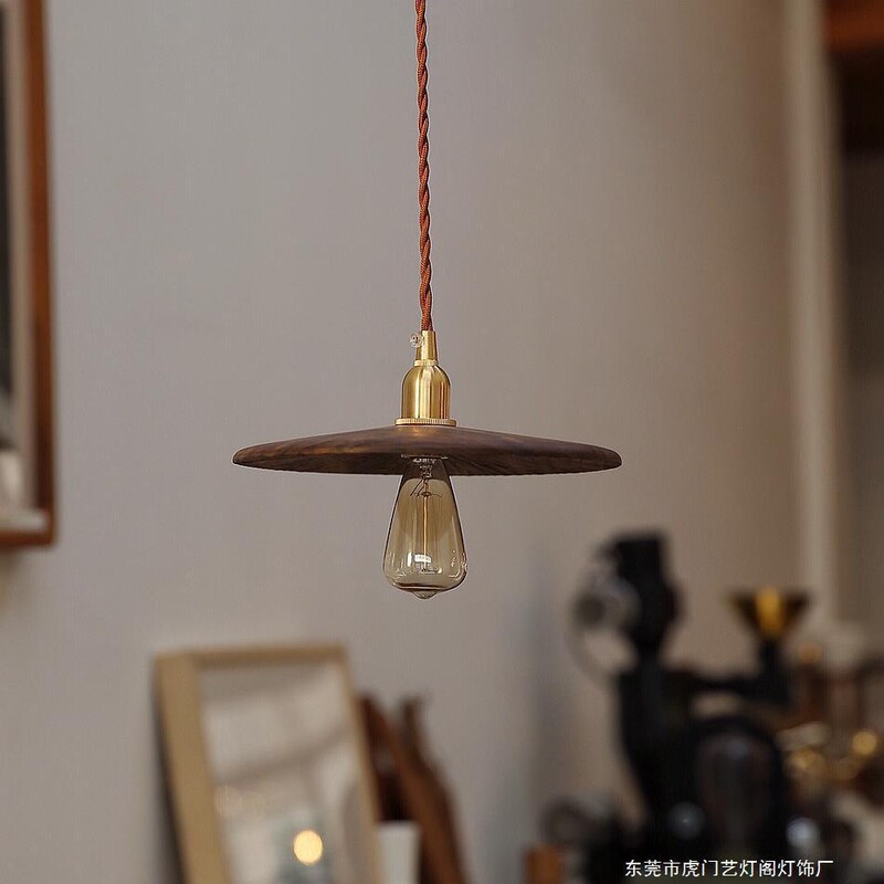 Black Walnut Brass Chandelier Solid Wood Simple Lampshade Personality Entrance Creative Away Restaurant Bar Lamp
