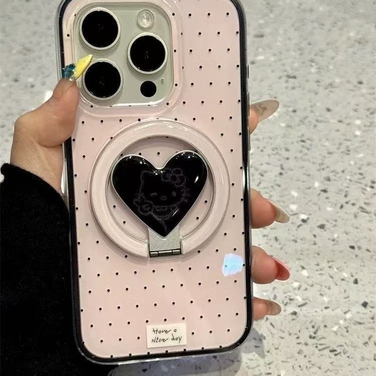 Base de maquillaje negro lunares KT soporte para Apple 16ProMax funda para teléfono móvil 15Pro atracción magnética 14/13 nuevo 15PM