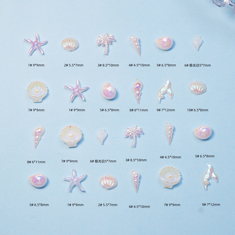 ins shell aurora white mermaid tail nail art accessories resin small accessories diy earrings shell press-on nail accessories