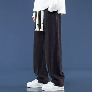 亚马逊2026男装夏季美式复古牛仔裤高街直筒休闲百搭抽绳长裤现货