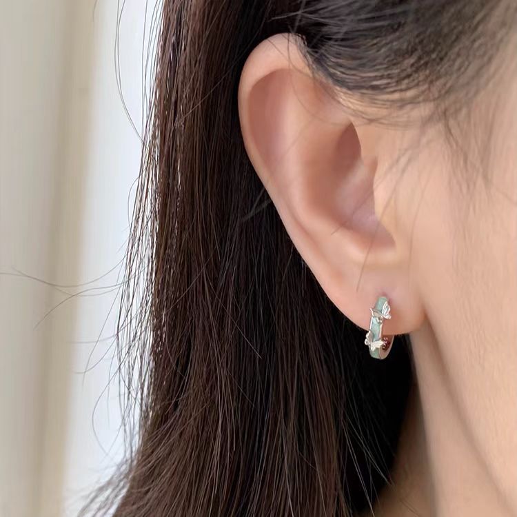 그린 오일방울 나비 귀걸이(쌍) R4636A