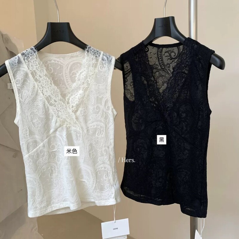 A Spoonful of Sweet 2026 Spring New Style V-Neck Crochet Lace Versatile Vest Top Trendy Base Shirt Top