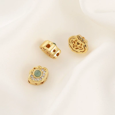 Inlaid with Natural Blue Water Jade, Gold-Plated Gourd Round Beads, Barrel Beads, Spacer Beads, Pendant DIY Bracelet Necklace Jewelry Accessories (Zərgərlik ara hissələri) - 1-golden-natural-blue-water-jade-ruyi-97mm-hole-18mm-each