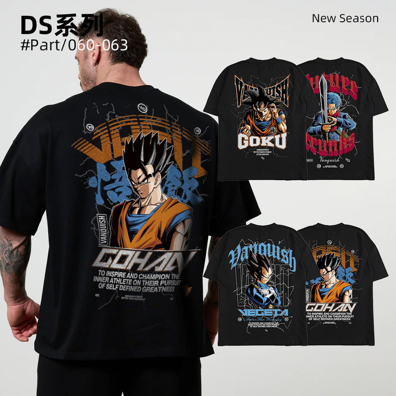Dragon Ball Goku Vq High-Definition American Heavyweight Large Size Fitness Iron-Printed T-Shirt Pure Cotton Small Round Neck Short-Sleeved Top