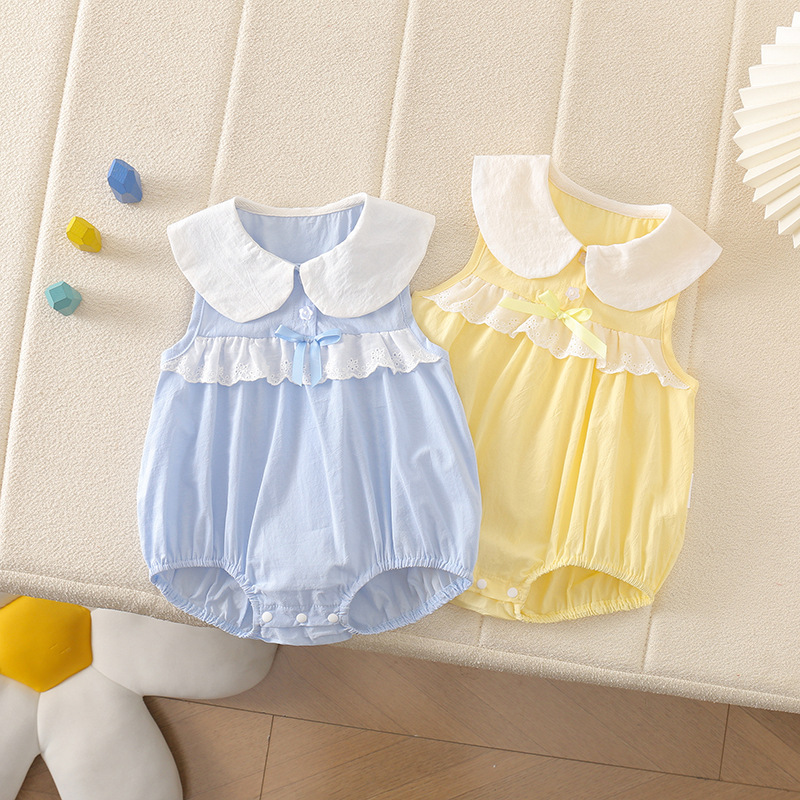 Summer Triangle Sleeveless Princess Style Fresh Bow Romper for Girls, Newborn Princess Romper