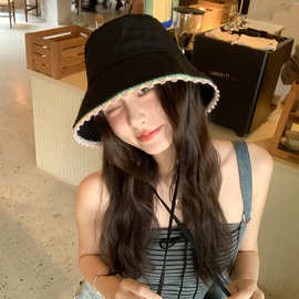花边渔夫帽女春夏季韩版百搭显脸小盆帽遮阳防晒水桶帽子2025新款