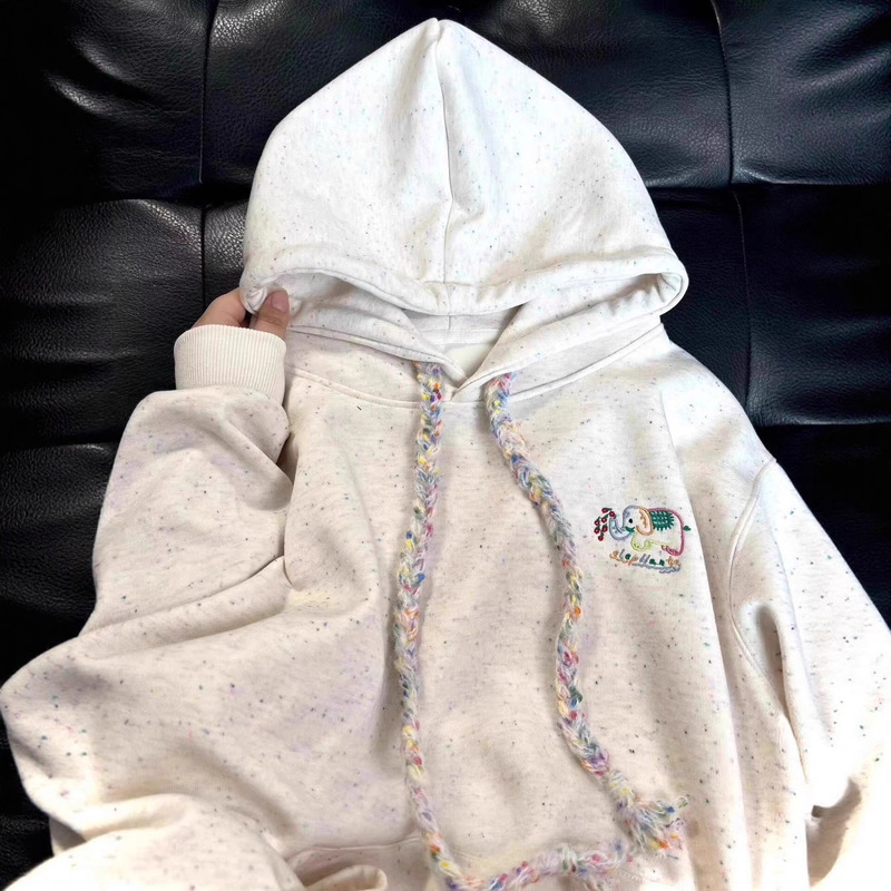彩点刺绣连帽卫衣女春秋新款小个子设计感小众宽松慵懒风上衣外套|undefined