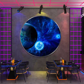 KTV墙面led发光装饰画立体宇宙极光星空月球太空壁画清吧包厢挂画