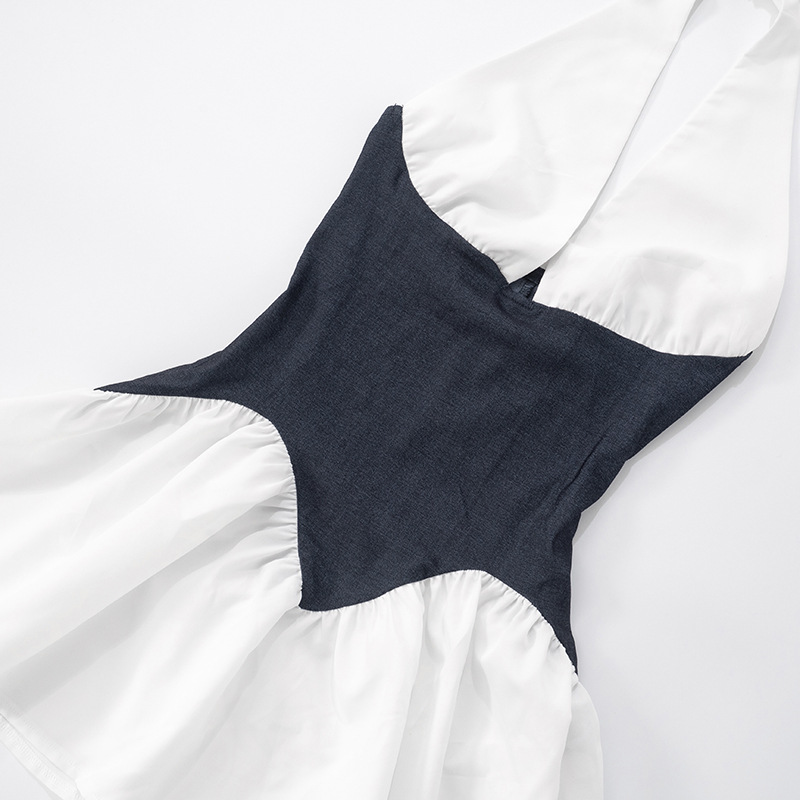 Deep V Halter Lace-up Backless Waist Trimming Skirt Dress