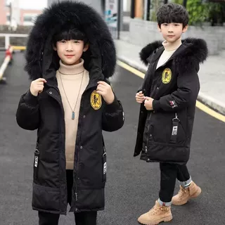 冬季新款男童棉衣韩版中大童加厚羽绒棉儿童中长款大毛领棉服外套