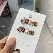 软糖胶手捏戴帽KT猫可爱猫眼美甲手工穿戴甲指甲贴片成品