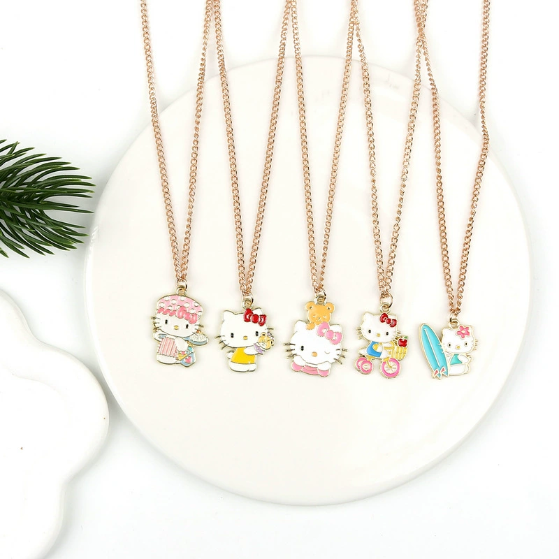 Ожерелье Sanrio с мультяшной анимацией, милое ожерелье «Hello Kitty», ожерелье с подвеской «Hello Kitty», детские украшения