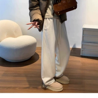 糯米感简约通勤裤女秋冬加绒加厚香蕉卫裤宽松运动裤垂感弯刀裤