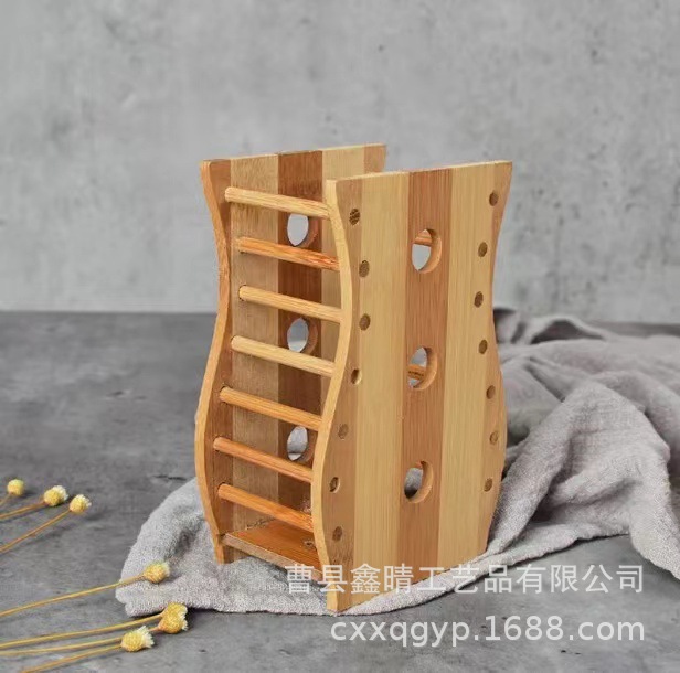 Caja de almacenamiento de vajilla de madera de bambú multifuncional, caja de cocina de madera maciza para palillos drenables, tubo de almacenamiento de cuchara de madera creativa