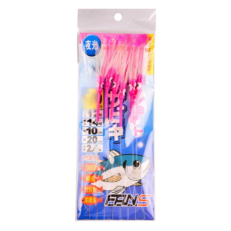 Barco de pesca de mar pesca negrita cuchillo pescado hairtail caballa bajo gancho de cuerda luminoso Bionic calamar largo y corto cebo falso conjunto de línea de grupo de pesca
