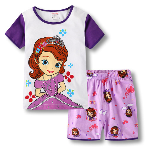 Children's Summer Cotton Short Sleeve T-shirt + Shorts Set Sofia Princess Top Cartoon Kids Set Fashion