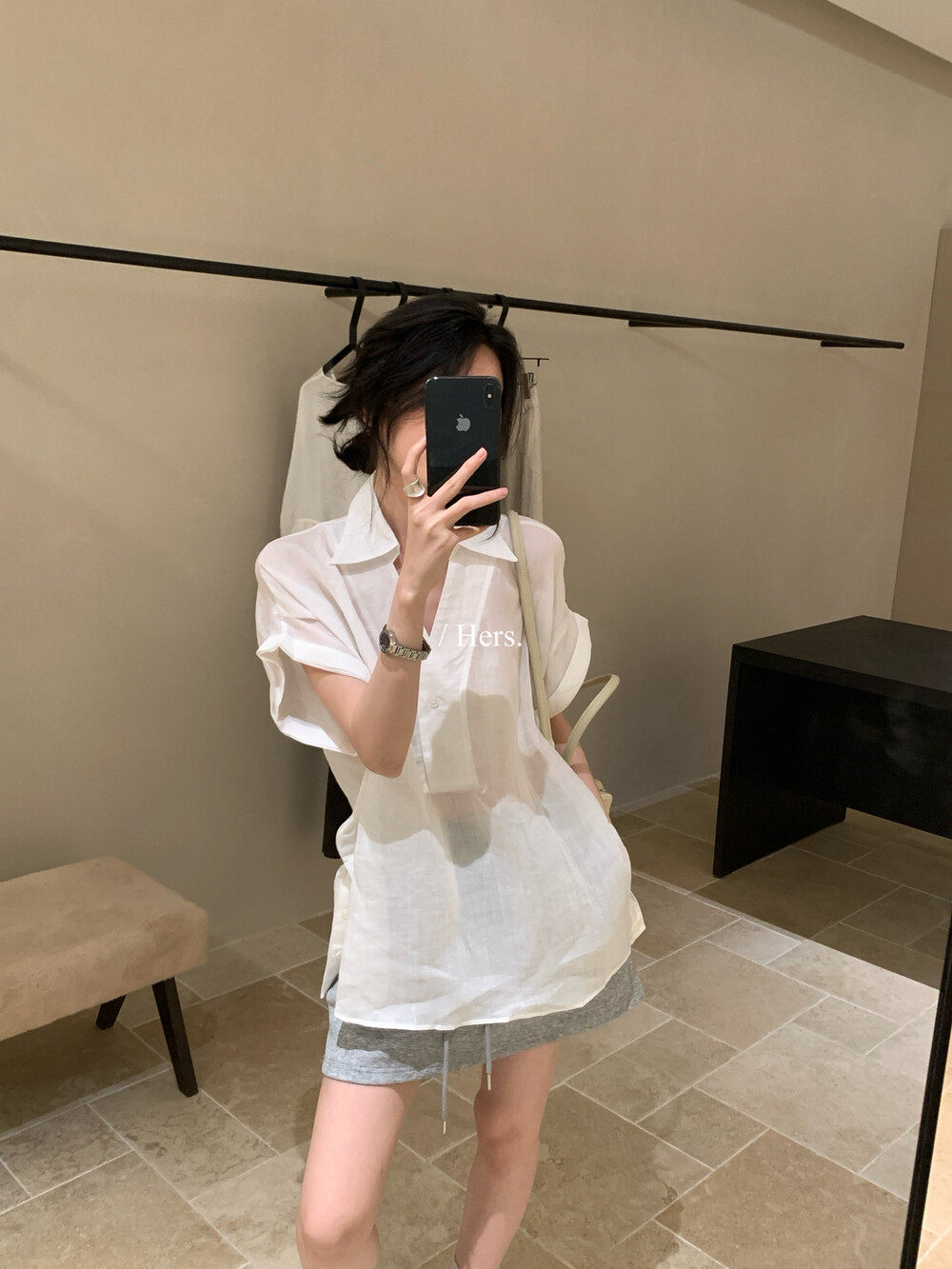 Áo sơ mi nữ linen tay ngắn cổ V phong cách Pháp — nghệ, màu hồng, màu trắng, màu mơ chi tiết 14