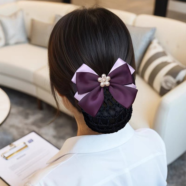 Professional headwear, hair net, bow, pearl hair net, hair accessory for nurses, flight attendants, bank employees, and hotel staff