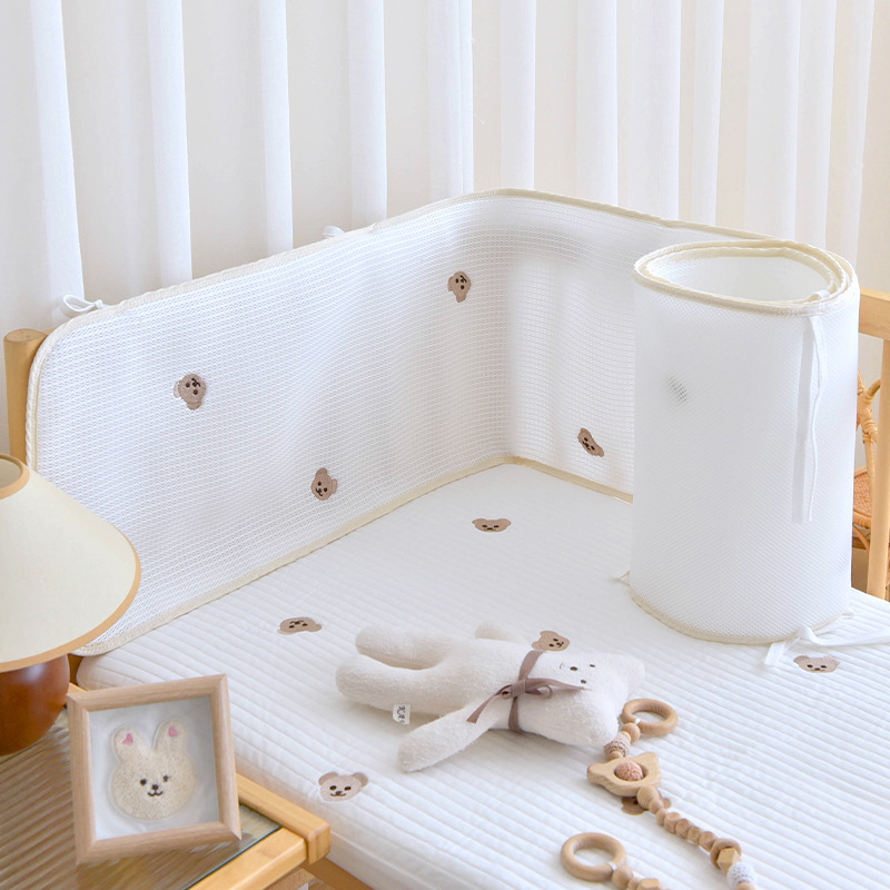 Circunferencia de cama de malla transpirable para bebés Verano recién nacido Cercas de amortiguación anticolisión para bebés Cojera de costura para niños Barandillas anticaídas
