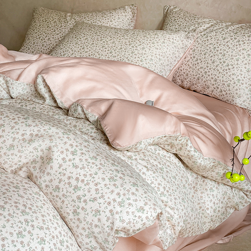 Juego de cuatro piezas de Tiansi, cama desnuda de verano, funda de edredón de seda de hielo, juego de tres piezas, ropa de cama de lujo ligera de alta calidad