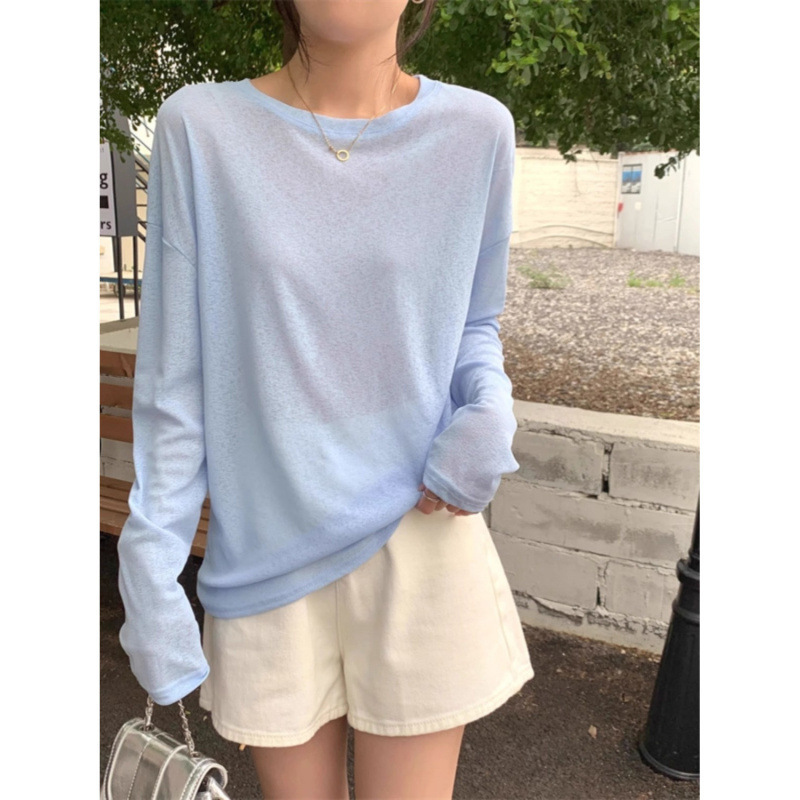 薄いアイスシルク日焼け止めブラウス夏の新しい UV 通気性長袖インターネット有名人 Tシャツ女性のためのルーズアウタートップ|undefined