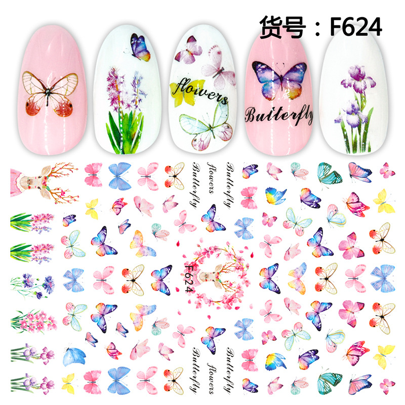 Nuevos productos de primavera de color mariposa pegatinas de manicuras de comercio electrónico transfronterizo pegatinas de manicuras mariposa WG1300-1311