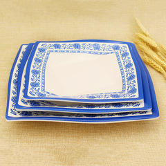 Melamine Tableware Square Diamond Blue and White Porcelain Plate Breakfast Snack Plate Direct Manufacturer Sales Melamine A5 Creative Plate