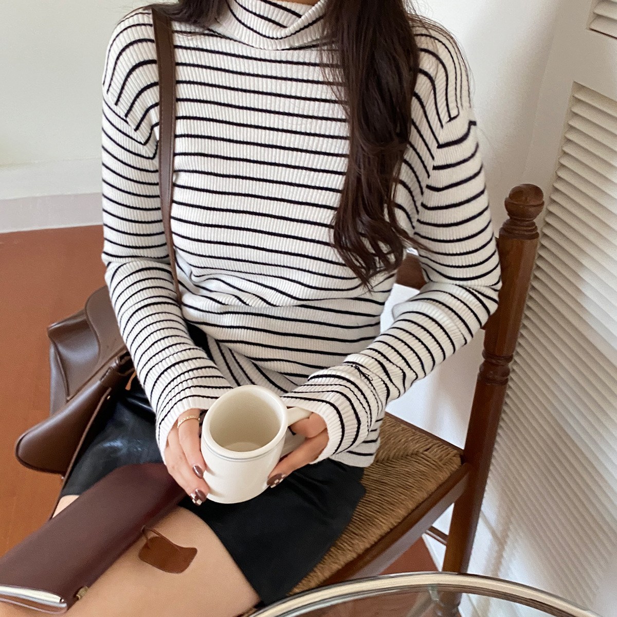 striped turtleneck plus velvet thick knitted shirt nihaostyles clothing wholesale NSFYF85647